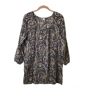 J Crew Size S Womens Popover Top Cotton Multicolor Paisley Print 3/4 Sleeve